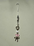 pink butterfly phone charm - with clear bead