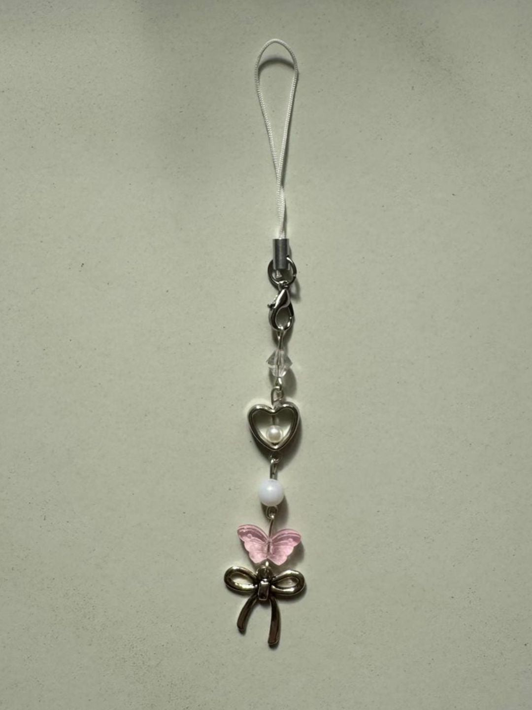 pink butterfly phone charm - with clear bead