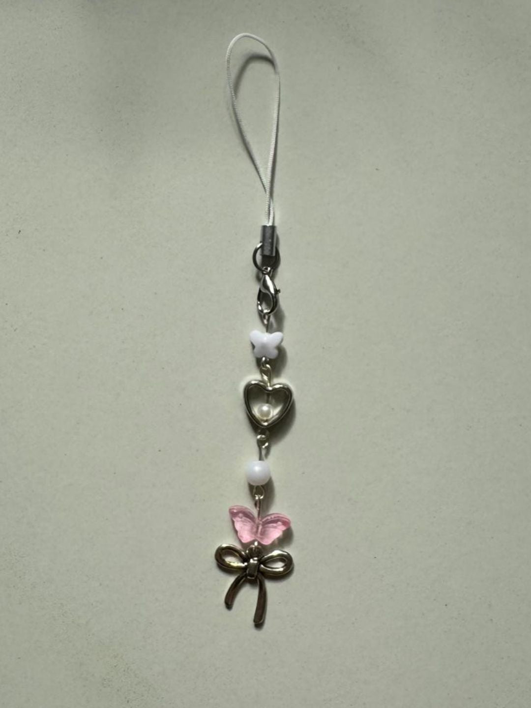 pink butterfly phone charm - with white butterfly
